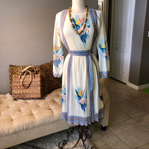 Vintage 70’s HAL FERMAN Boho Asian floral Dress - Picture 1 of 7